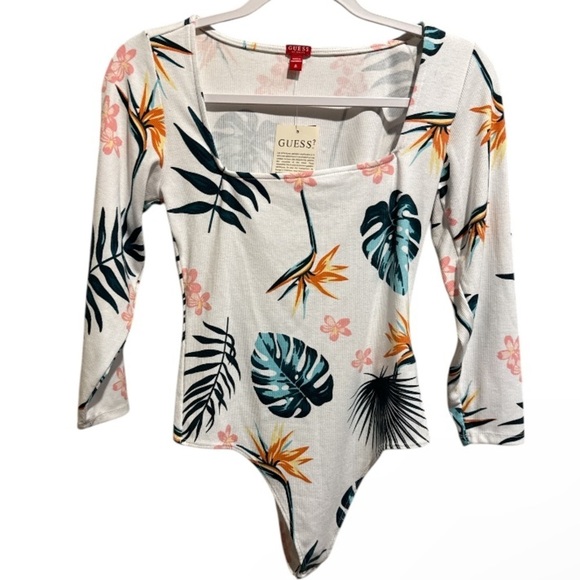 Guess Floral bodysuit Long Sleeve tropical NEW medium stretch thong - Picture 1 of 6